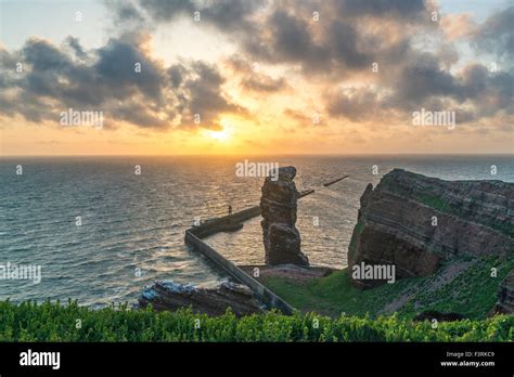 Rock Formation "Lange Anna" at sunset, Helgoland, Schleswig-Holstein ...