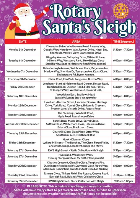 Rotary Santa schedule for December 2022 - Rotary Royal Wootton Bassett & District