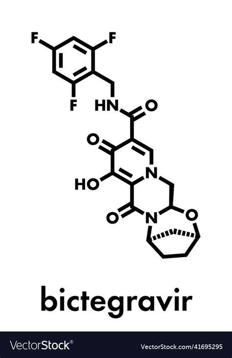 Bictegravir antiviral drug molecule skeletal Vector Image