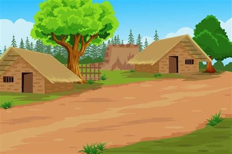 Premium Vector | Indian Village Background Illustration. A beautiful village with farmlands ...