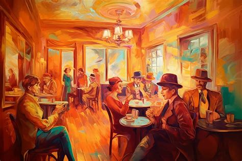 A Warm Evening at the Cafe An Abstract Painting in Orange Hues AI ...