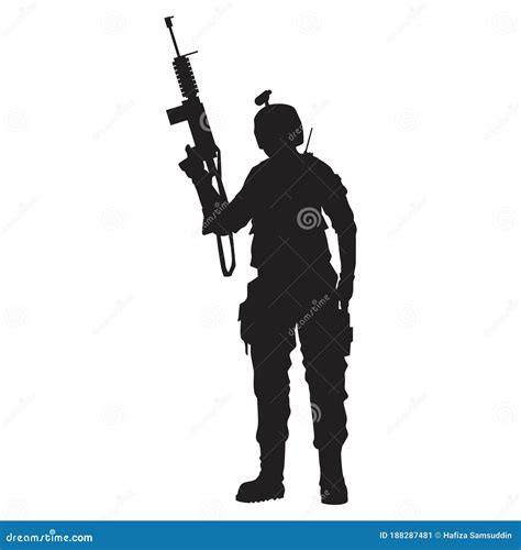 Silhouette of Army Man Holding Gun. Vector Illustration Decorative Design Stock Vector ...