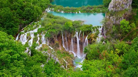 Croatia Plitvice Lakes National Park And Waterfall Around Nature Mountain Forest Landscape 4K HD ...
