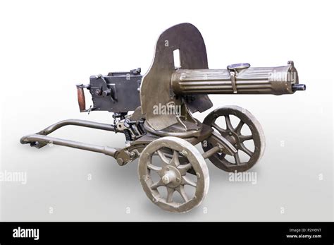 The old machine gun Maxim model 1910. Isolated image on white background. Good photo for the ...