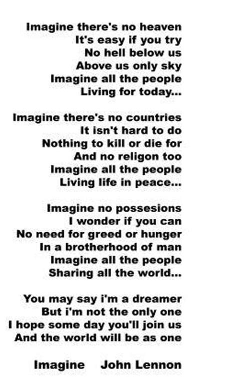 Imagine - John Lennon | Imagine lyrics, John lennon lyrics, Great song ...