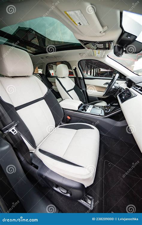 Modern Luxury Prestige Car Interior, Dashboard, Steering Wheel. Orange ...