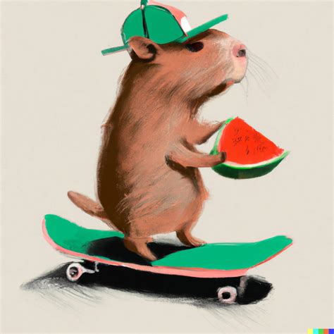 a capybara eating a watermelon while standing on a | DALL·E 2