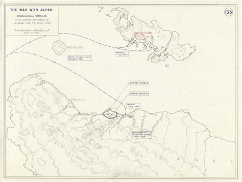 World War 2. Guadalcanal Campaign 7-8 Aug 1942 Landing. Henderson Field 1959 map