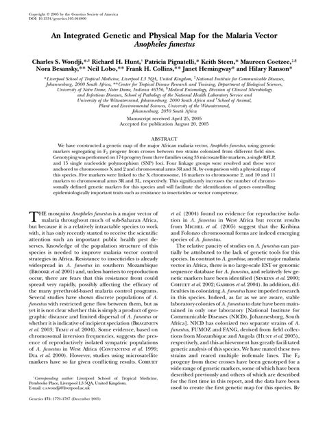 (PDF) An Integrated Genetic and Physical Map for the Malaria Vector ...