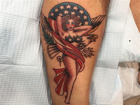 Traditional American Sailor Jerry Pin Up Eagle American Flag Tattoo – Joe Haasch Tattoo