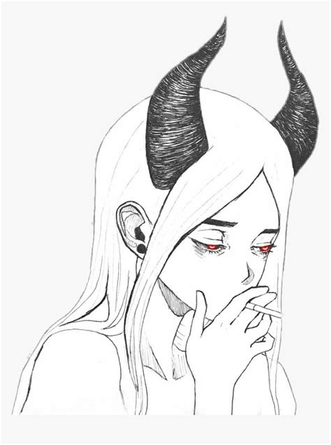 #image #anime #smoke #cigarette #alone #devil #demon - Devil Anime Girl Drawing, HD Png Download ...