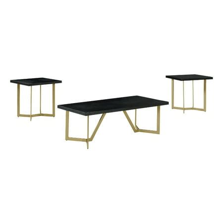3pc Black Wood Coffee Table Set with Gold Painted Legs | Walmart Canada