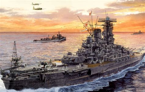 Wallpaper ship, art, Navy, military, battleship, Japanese, battleship, WW2, Yamato, IJN images ...