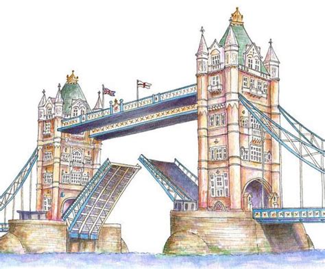 Illustrated Tower Bridge of London Art Print | Etsy UK | London art ...