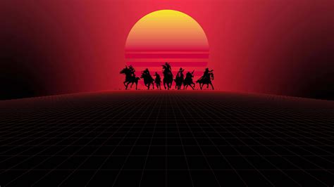 Download Retro Sunset Cowboy Silhouettes Wallpaper | Wallpapers.com