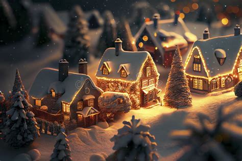 Christmas Village with Snow. Winter Village Landscape. Christmas Holidays. Generative Ai ...