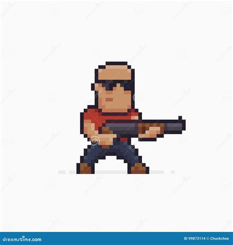 Pixel Shotgun Guy stock vector. Illustration of game - 99873114