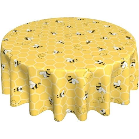 Bee Tablecloth 60 Inch Round, Bee Kind Yellow Table Cloth Honeycomb Decorations Spring Summer ...