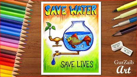 How to draw save water poster chart drawing for competition (very easy ...