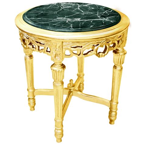 Round Louis XVI style green marble side table with gilt wood