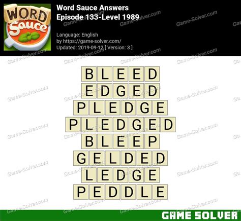 Word Sauce Episode 133-Level 1989 Answers • Game Solver