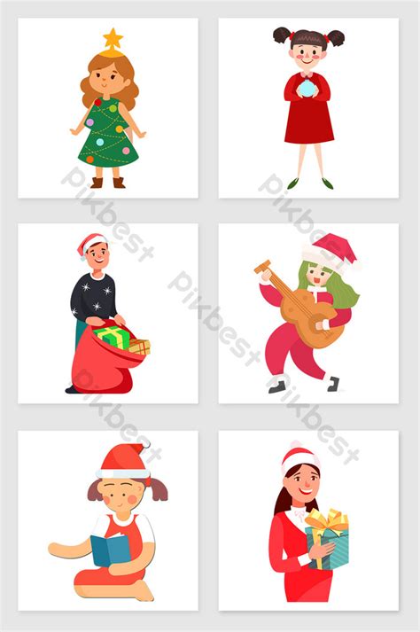 Drawing Christmas Characters Set Illustration Elements | PSD ...