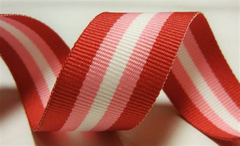 5 yards Cherry Creek North Striped Pink Red Ribbon 7/8 inch Grosgrain ...