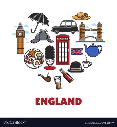 England national symbols in heart shape promo Vector Image | National ...