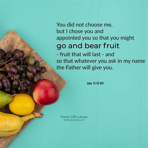 fruit on a cutting board with a bible verse