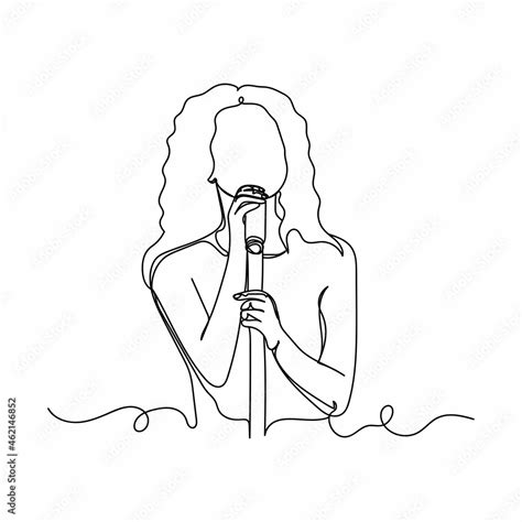 Continuous one line drawing of a woman singer music concept in ...