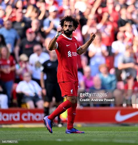 Mohamed Salah of Liverpool celebrates after scoring the third goal ...