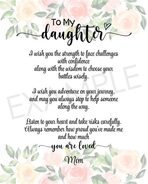 To My Daughter, Printable Poem, From Parents, From Mom, From Dad, Card ...