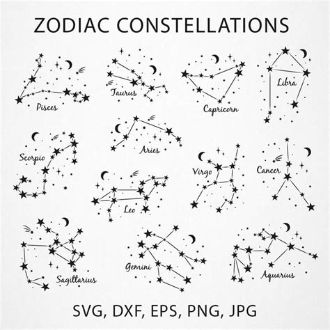 Zodiac constellations bundle in black, white and gold in EPS | Inspire Uplift | Zodiac tattoos ...