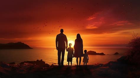 Premium AI Image | Family silhouette observing a breathtaking sunset