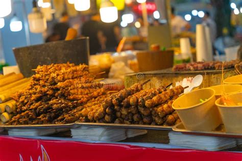 Vietnamese Street Food. All Kind of Meats on the Grill Stove in Saigon Market at Night Stock ...