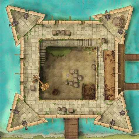 Seaside Bastion Fort Battlemap inspired by Assasin's Creed Black Flag : dndmaps | Dnd world map ...