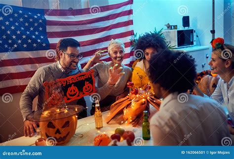 Friends Enjoying at Halloween Party.Spooky Halloween Party Stock Image ...