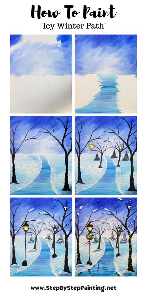 "Icy Winter Path" Acrylic Painting Tutorial | Winter art lesson, Diy ...