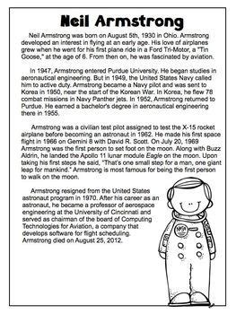 Neil Armstrong FREEBIE Biography Article & Reading Comprehension ...