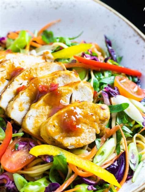 Sweet Chilli Chicken with Rainbow Salad - Pinch Of Nom