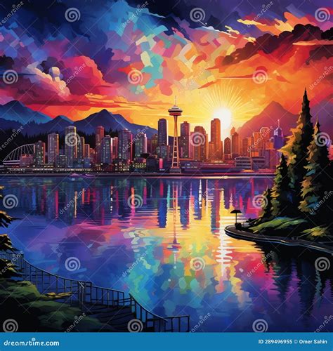 Vancouver's Iconic Skyline At Sunset With Stanley Park Royalty-Free ...