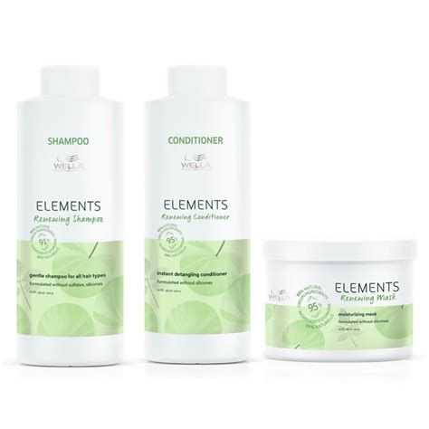 Wella Elements Shampoo & Conditioner Litre plus 500ml Mask Trio - Belleza