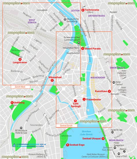 Zurich top tourist attractions map - Zurich map to download showing ...