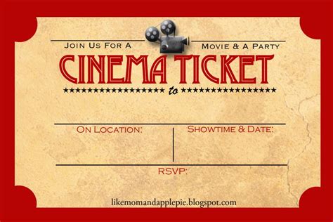 Cinema Ticket | Movie party invitations, Movie ticket invitations, Movie invitation