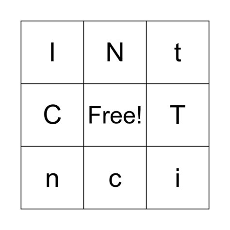 Letter Bingo (t,i,n,c) Bingo Card