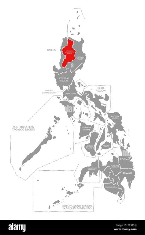 Cordillera Administrative Region red highlighted in map of Philippines ...