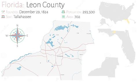 Map of Leon County in Florida Stock Vector - Illustration of american, blue: 181039690