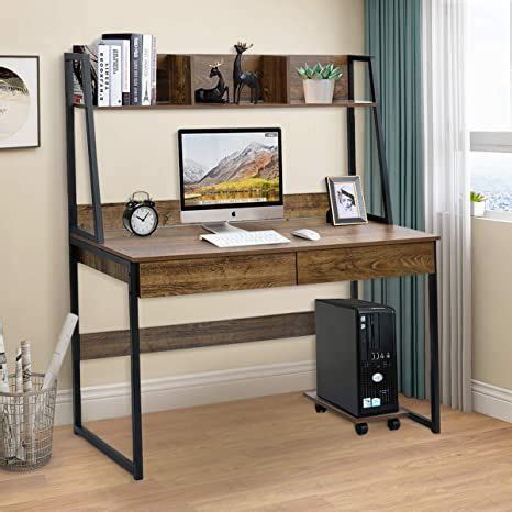 Rhomtree Computer Desk with Hutch Bookshelf and Drawers Home Office ...