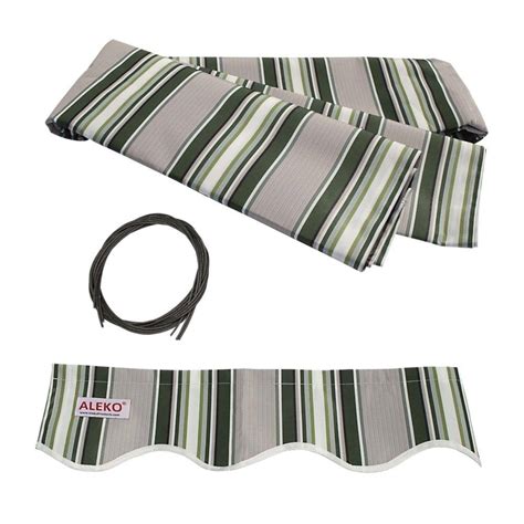 ALEKO Retractable 10 in. x 8 in. Patio Awning 10 ft. x 8ft. (3 m x 2.5 m) Multistripes Green ...