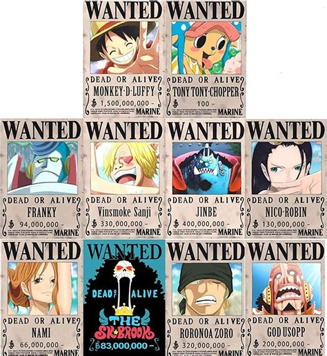 Tbrand 10pcs Pirates Wanted Posters, Straw Hat Pirates Crew Usopp Sanji Jinbe Franky Brook Robin ...